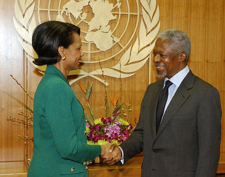U.S. National Security Adviser Condoleezza Rice and U.N. Secretary General Kofi Annan, United Nations, March 25, 2003.